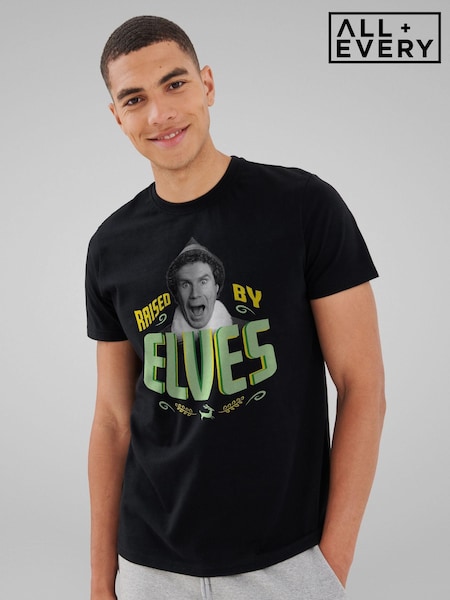 All + Every Black Elf Christmas Raised By Elves Mens 100% Cotton T-Shirt (AT3865) | £25