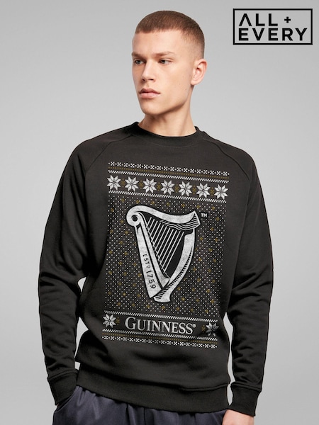 All + Every Black Guinness Christmas Harp Mens Sweatshirt (AT3875) | £35