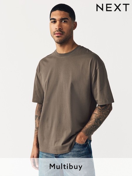 Neutral Brown Relaxed Fit Essential Crew Neck Cotton T-Shirt (AT4024) | £8