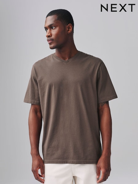 Neutral Brown Regular Fit Essential V-Neck T-Shirt (AT4026) | £8