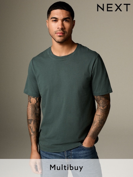 Green Pine Relaxed Fit Essential Crew Neck Cotton T-Shirt (AT4027) | £8