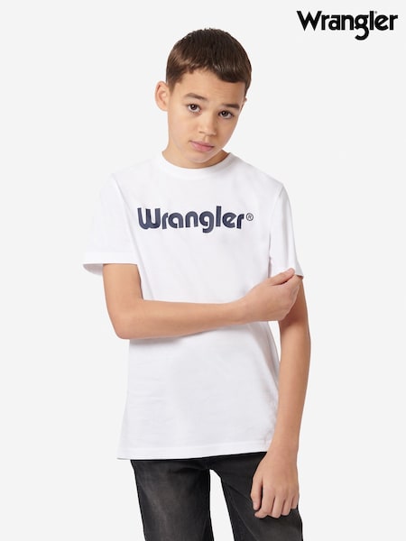 Wrangler White Boys Tubular 100% Cotton T-Shirt (AT4166) | £18 - £22