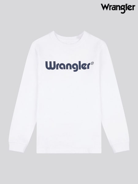 Wrangler White Boys Long Sleeve Tubular 100% Cotton T-Shirt (AT4173) | £20 - £24