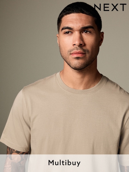 Neutral Stone Regular Fit Essential Crew Neck Cotton T-Shirt (AT4197) | £8