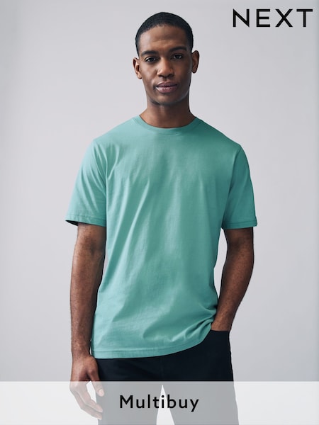 Turquoise Blue Regular Fit Essential Crew Neck Cotton T-Shirt (AT4434) | £8