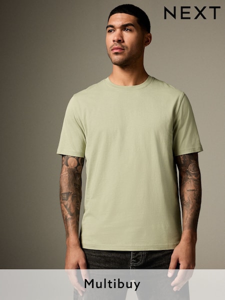 Green Sage Regular Fit Essential Crew Neck Cotton T-Shirt (AT4435) | £8