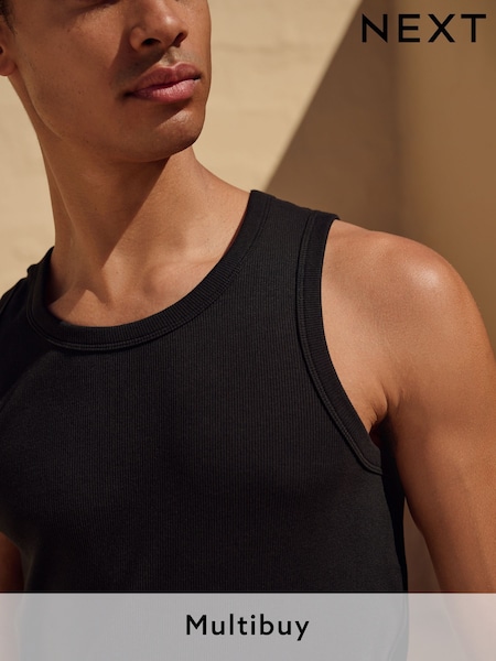 Black Slim Fit Ribbed Vest (AT4442) | £10