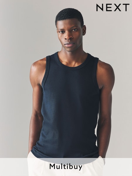 Navy Blue Slim Fit Ribbed Vest (AT4445) | £10
