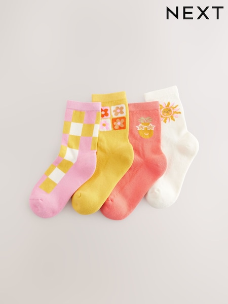 Pink/Yellow Cotton Rich Ankle Socks 4 Pack (AT4456) | £6.50 - £8.50