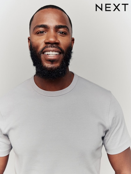 Silver Grey Slim Fit Ribbed Short Sleeve Crew T-Shirt (AT4465) | £12