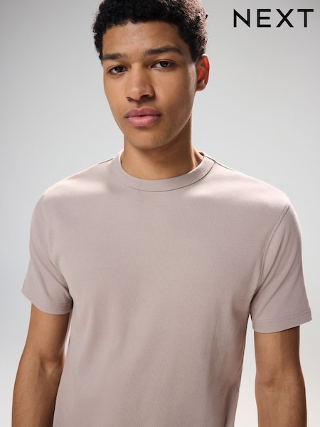 Stone Neutral Slim Fit Ribbed Short Sleeve Crew T-Shirt (AT4466) | £12