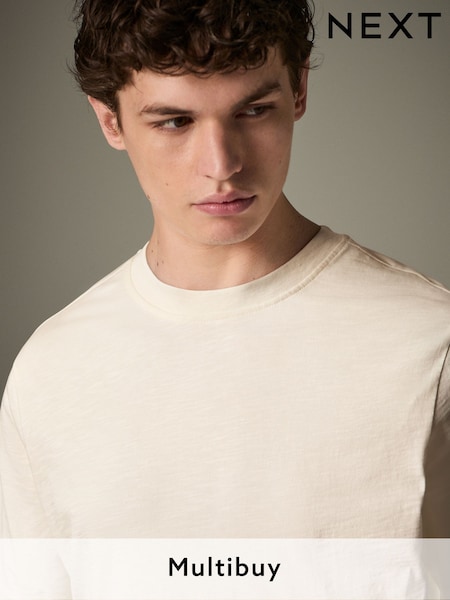 Ecru 100% Cotton Short Sleeve Slub T-Shirt (AT4494) | £12