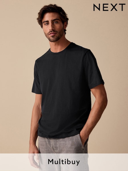 Black 100% Cotton Short Sleeve Slub T-Shirt (AT4495) | £12