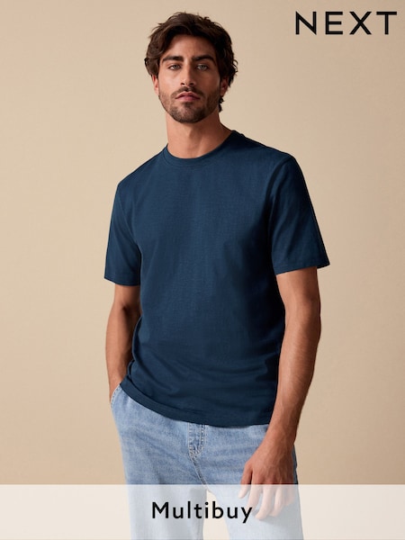 Navy Blue 100% Cotton Short Sleeve Slub T-Shirt (AT4499) | £12