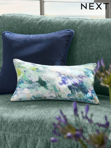 Green/Blue Blurred Abstract Printed Velvet 50 x 30cm Cushion (AT4549) | £18