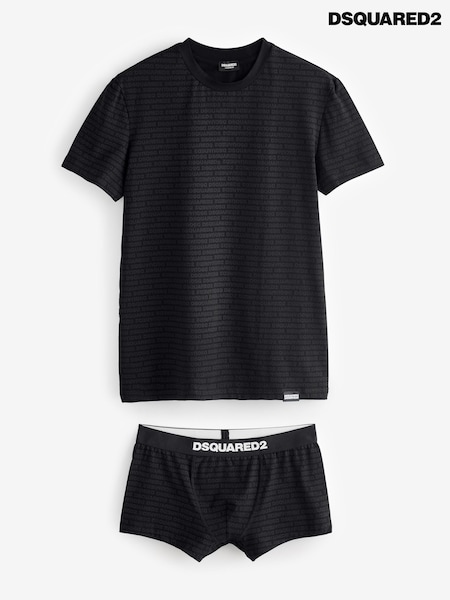 DSquared2 Black Underwear Logo Print T-Shirt And Boxers Gift Set (AT4550) | £194