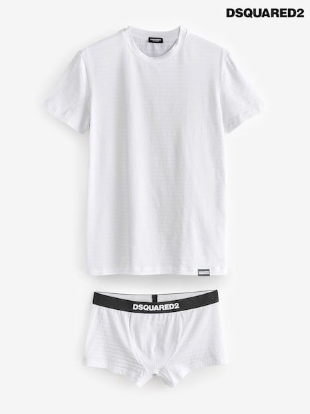 DSquared2 White Underwear Logo Print T-Shirt And Boxers Gift Set (AT4551) | £194