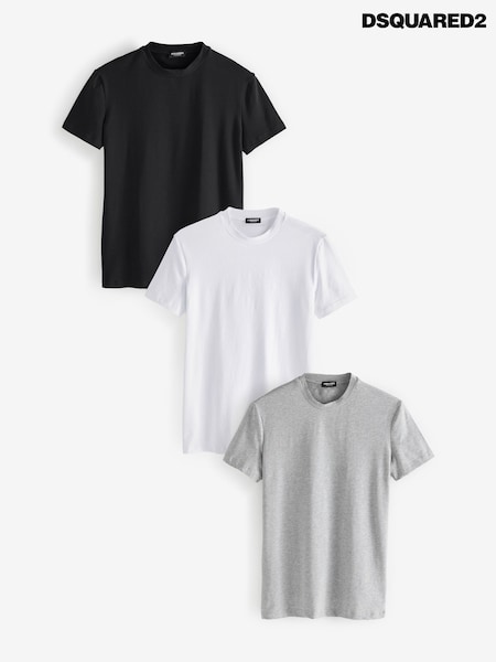 DSquared2 White/Black Underwear Short Sleeve Logo T-Shirts 3 Pack (AT4560) | £136