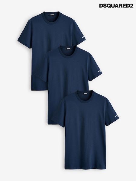 DSquared2 Navy Underwear Short Sleeve Logo 100% Cotton T-Shirts 3 Pack (AT4563) | £245