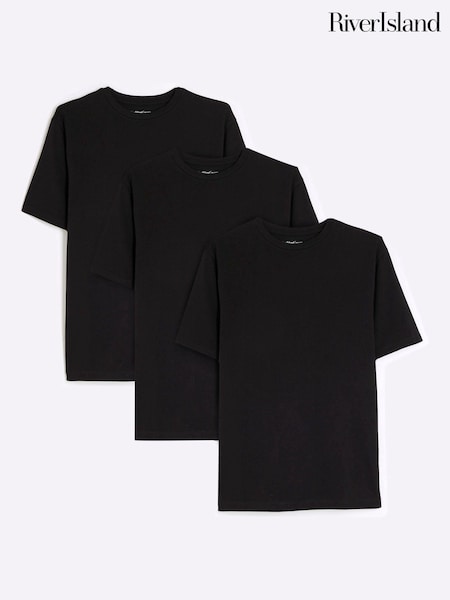 River Island Black Muscle Fit T-Shirts 3 Pack (AT4589) | £30