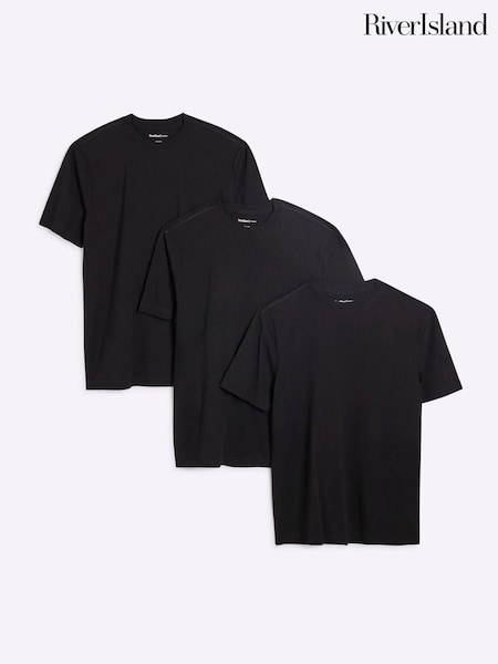 River Island Black Slim Fit T-Shirts 3 Pack (AT4598) | £30