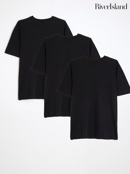 River Island Black Regular Fit T-Shirts 3 Pack (AT4604) | £30