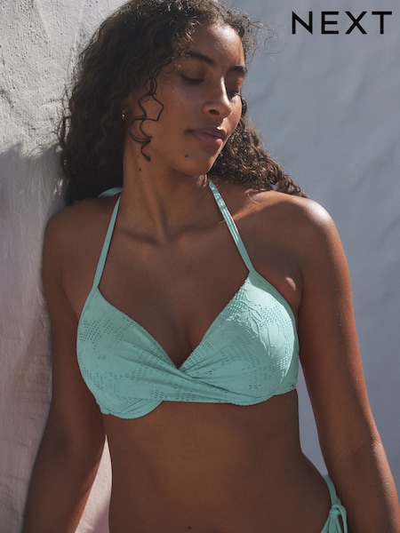 Mint Green Lace Padded Wired Plunge Bikini Top (AT4979) | £20