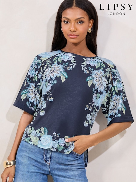 Lipsy Navy Floral Printed T-Shirt (AT5028) | £35