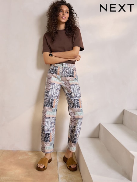 Blue Patchwork Straight Leg 100% Cotton Jeans (AT5094) | £45