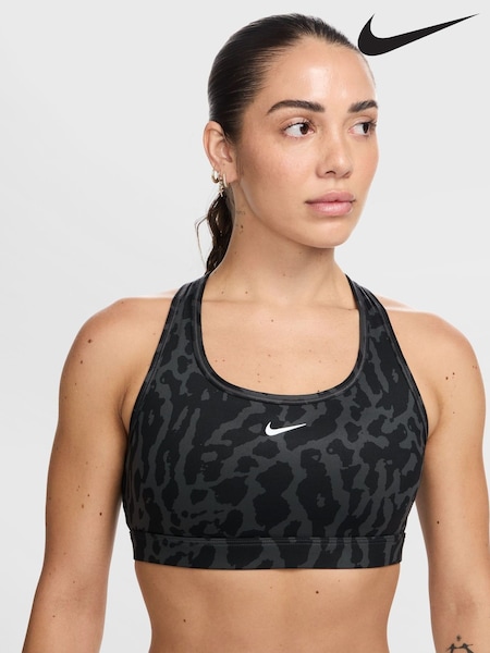Nike Black Medium Swoosh Support Padded Printed Sports Bra (AT5176) | £45