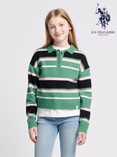 U.S. Polo Assn Green Girls Stripe Polo Jumper (AT5321) | £50 - £60