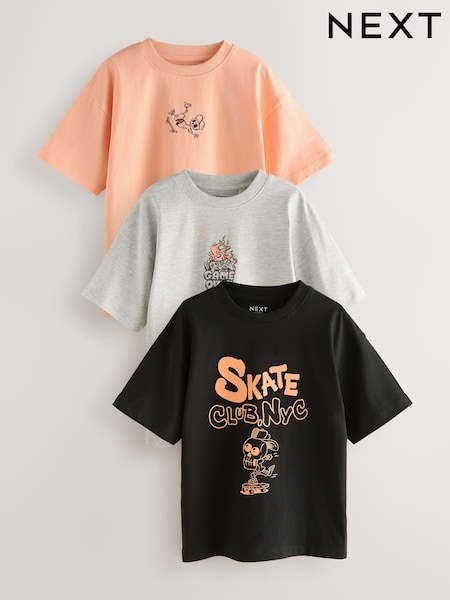 Black/Grey Skate Relaxed Fit Graphic Print Short Sleeve 100% Cotton T-Shirts 3 Pack (3-16yrs) (AT5357) | £20 - £28