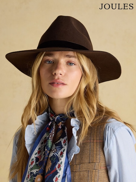 Joules Grove Chocolate Brown Wool Fedora (AT5363) | £45