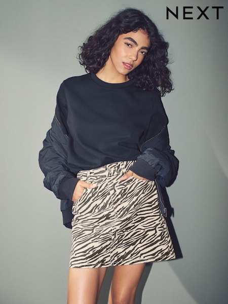 Zebra Print 100% Cotton Denim Mini Skirt (AT5409) | £36