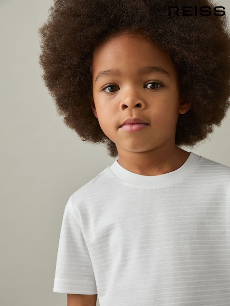 Reiss White Leo 9-13 yrs Cotton Textured Crew-Neck T-Shirt (AT5435) | £16