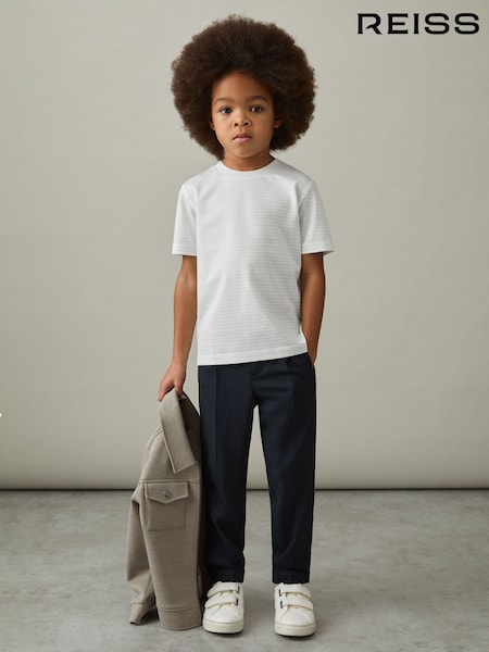 Reiss White Leo 3-9 yrs Cotton Textured Crew-Neck T-Shirt (AT5449) | £14