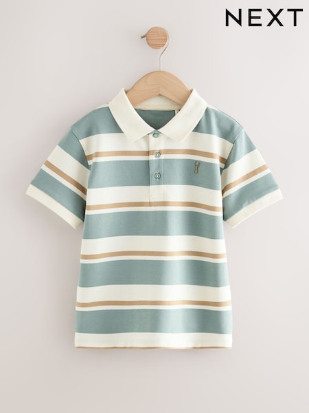 Mineral Blue/Cream Stripe Short Sleeve Polo Shirt (3-16yrs) (AT5478) | £10 - £15