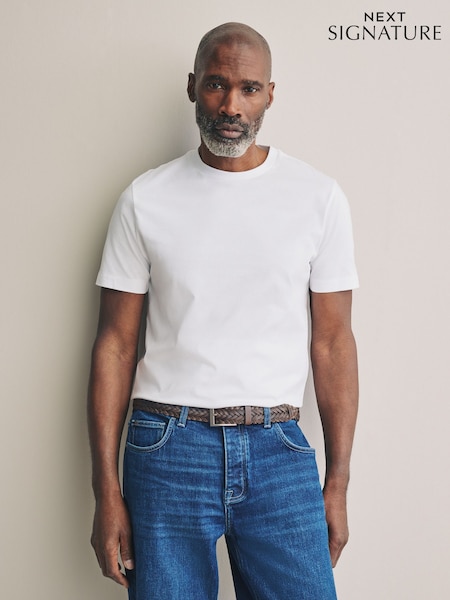 White Slim Fit Regular Fit Signature SUPIMA® Cotton Crew Neck T-Shirt (AT5480) | £18.50