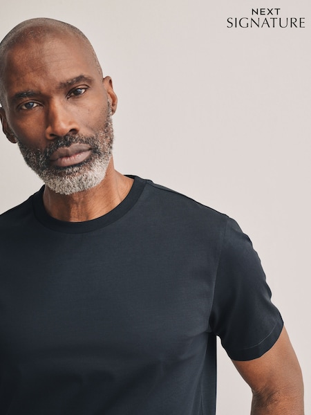 Black Slim Fit Regular Fit Signature SUPIMA® Cotton Crew Neck T-Shirt (AT5481) | £18.50