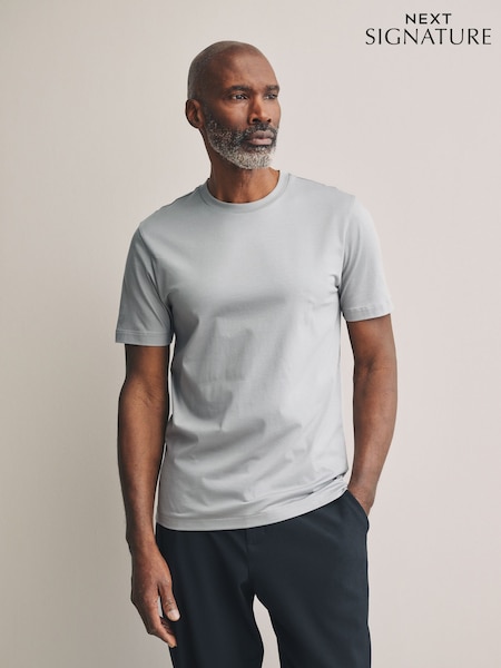 Grey Slim Fit Regular Fit Signature SUPIMA® Cotton Crew Neck T-Shirt (AT5483) | £18.50