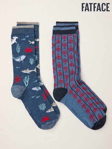 FatFace Lobster Navy 2 Pack Socks in a Box (AT5564) | £12.50
