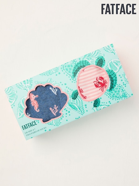 FatFace Blue 2 Pairs of Sea Life Socks in a Box (AT5569) | £12.50