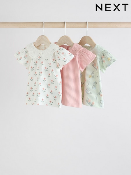 Pink and White Floral Baby Jersey Short Sleeve Tops 3 Pack (AT5573) | £21 - £23