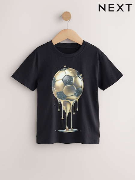 Black/Gold Football Regular Fit Short Sleeve Graphic 100% Cotton T-Shirt (3-16yrs) (AT5590) | £7 - £10