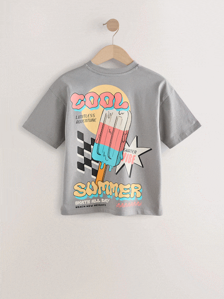 Grey Summer Back Print Relaxed Fit Short Sleeve Graphic Print T-Shirt (3-16yrs) (AT5596) | £8 - £11