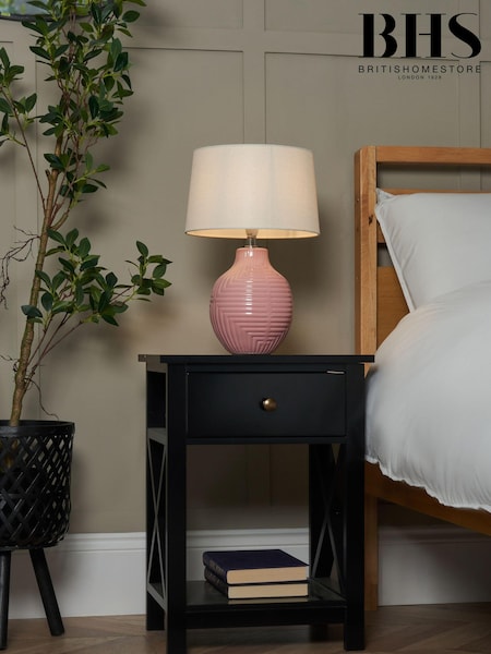 BHS Pink Nena Embossed Ceramic Table Lamp (AT5604) | £30