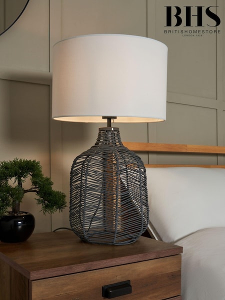 BHS Grey Leo Rattan Table Lamp (AT5617) | £50