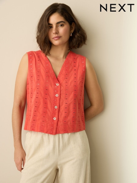 Red Broderie Waistcoat (AT5640) | £22