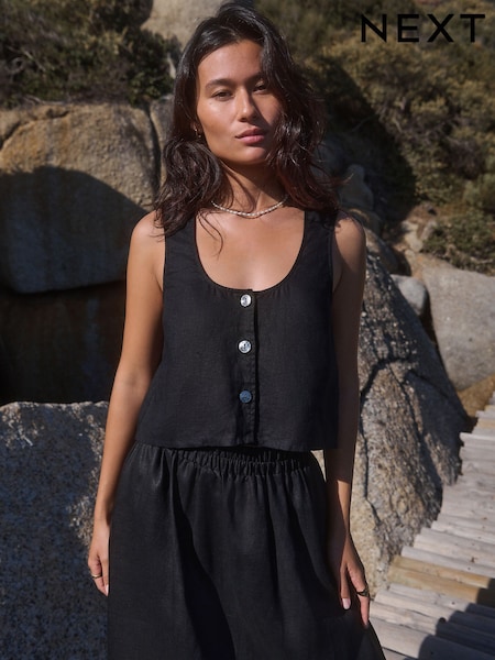 Black 100% Linen Button Down Top (AT5689) | £30