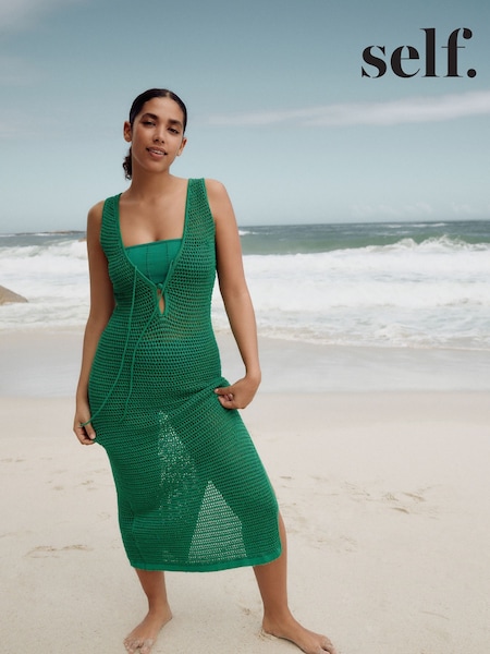 self. Green Crochet Maxi Beach Dress (AT5737) | £39